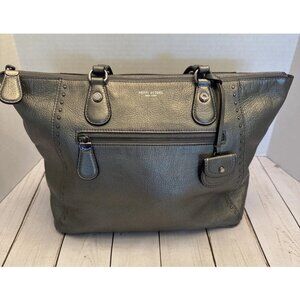 Henri Bendel Silver Leather Soft Studded Double Handles Tote 16.5x9x6” EUC*